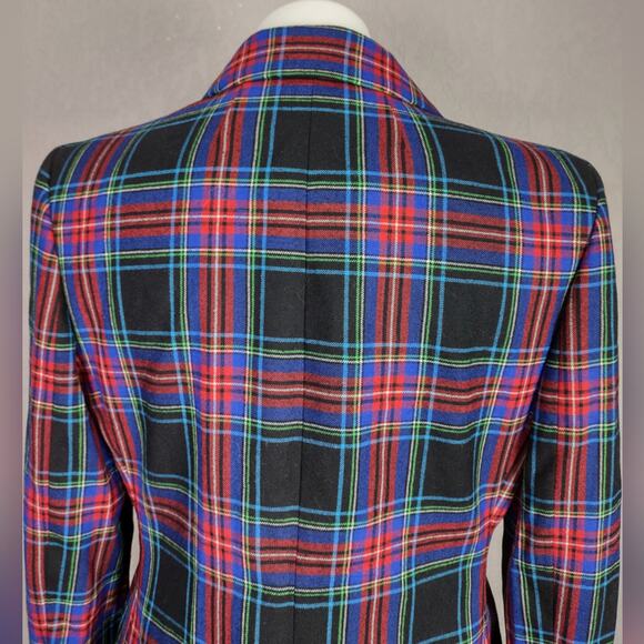 J. Crew Black Red Blue Nipped in Blazer Stewart Tartan Wool Blend Plaid Size 6 - Picture 13 of 16